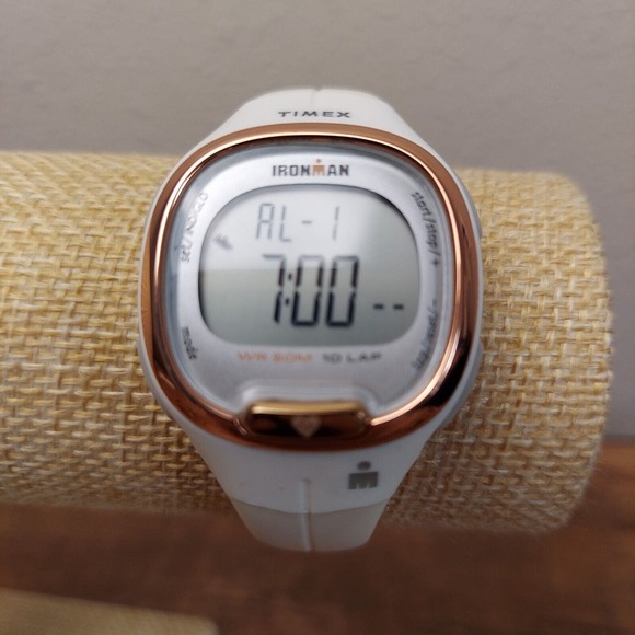 Timex Ironman Watch Women White Rose Gold Tone Digital 10Lap New Battery - Picture 13 of 15